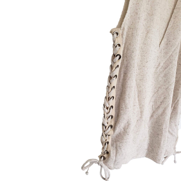 Maronie SIZE S Cream Textured Tunic Tank Top Distressed Lace Up Sides Keyhole - Picture 4 of 14